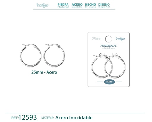[12593] Pendiente aro de acero de 25 mm - Joyería de acero