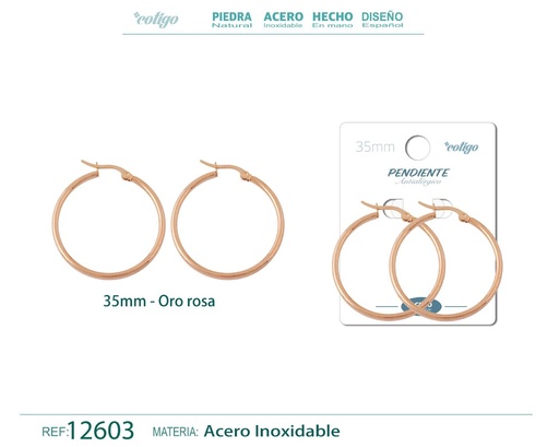 [12603] Pendiente aro de acero - 35mm color rosa - Joyería de acero inoxidable