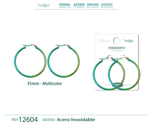 [12604] Pendiente aro de acero - 35mm multicolor - Joyería de acero inoxidable