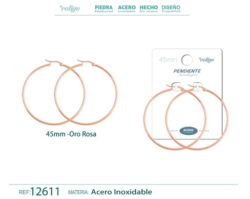 [12611] Pendiente aro de acero - 45mm color rosa - Joyería de acero inoxidable