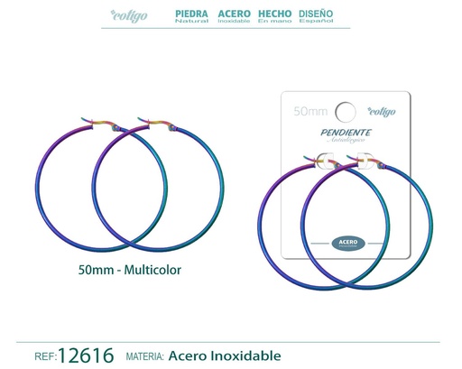 [12616] Pendiente aro de acero - 50mm multicolor - Joyería de acero inoxidable