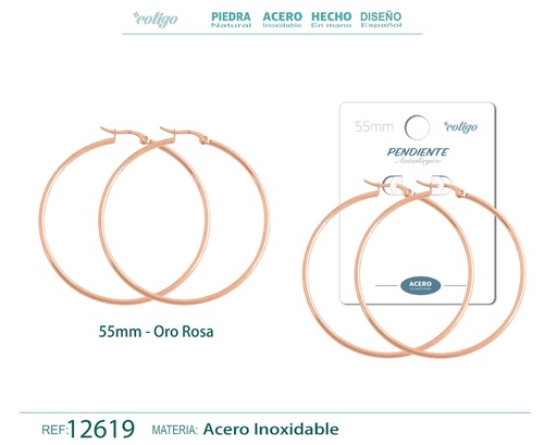 [12619] Pendiente aro de acero - 55mm color rosa - Joyería de acero inoxidable