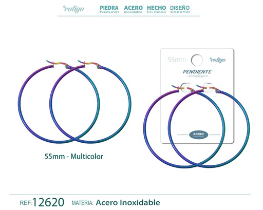 [12620] Pendiente aro de acero - 55mm multicolor - Joyería de acero inoxidable