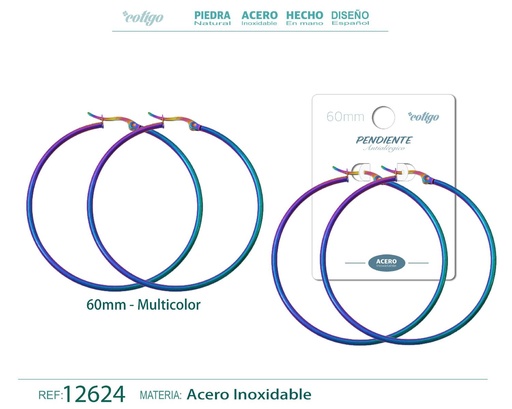 [12624] Pendiente aro de acero - 60mm multicolor - Joyería de acero inoxidable