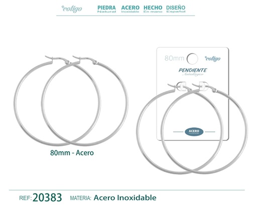 [20383] Pendiente aro de acero - 80mm plateado - Joyería de acero inoxidable