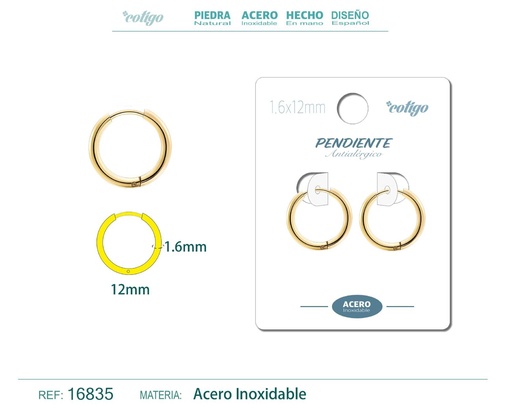 [16835] Pendiente aro de acero 1.6x12 mm dorado - Joyería de acero inoxidable