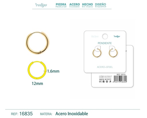 [16835] Pendiente aro de acero 1.6x12 mm dorado - Joyería de acero