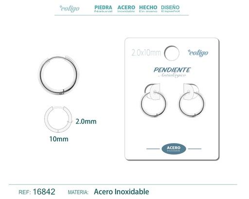 [16842] Pendiente aro de acero 2.0x10 mm plateado - Joyería de acero inoxidable