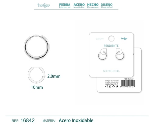 [16842] Pendiente aro de acero 2.0x10 mm plateado - Joyería de acero