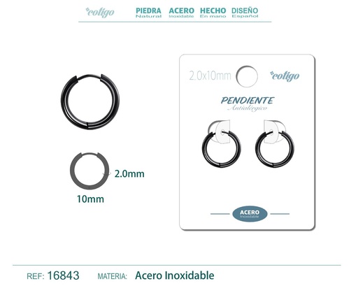 [16843] Pendiente aro de acero 2.0x10 mm negro - Joyería de acero inoxidable