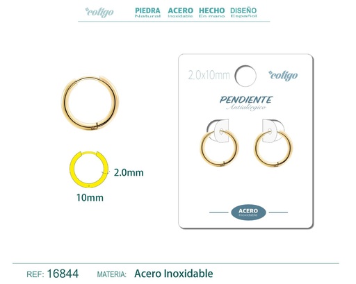 [16844] Pendiente aro de acero 2.0x10 mm dorado - Joyería de acero inoxidable