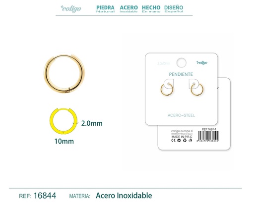[16844] Pendiente aro de acero 2.0x10 mm dorado - Joyería de acero