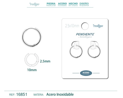 [16851] Pendiente aro de acero 2.5x10 mm plateado - Joyería de acero inoxidable