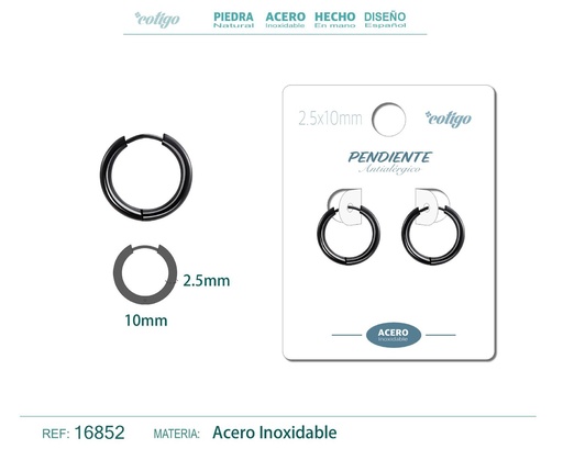 [16852] Pendiente aro de acero 2.5x10 mm negro - Joyería de acero inoxidable