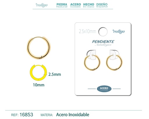 [16853] Pendiente aro de acero 2.5x10 mm dorado - Joyería de acero inoxidable