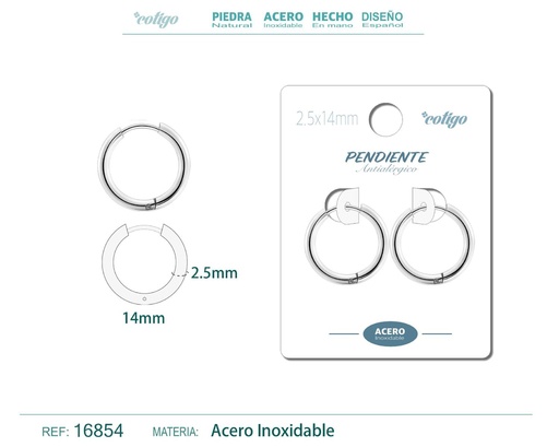 [16854] Pendiente aro de acero 2.5x14 mm plateado - Joyería de acero inoxidable