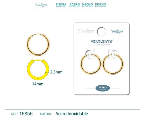 [16856] Pendiente aro de acero 2.5x14 mm dorado - Joyería de acero inoxidable