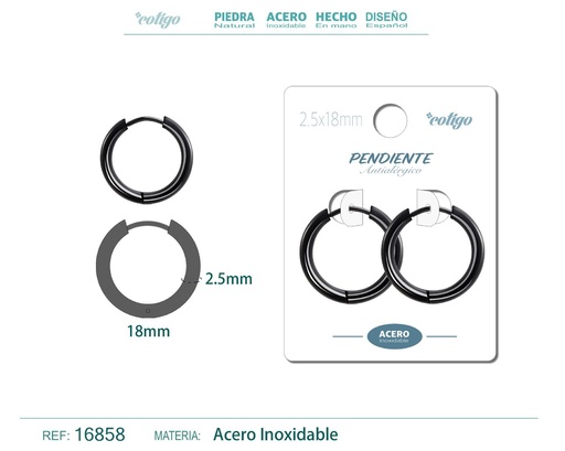 [16858] Pendiente aro de acero 2.5x18 mm negro - Joyería de acero inoxidable