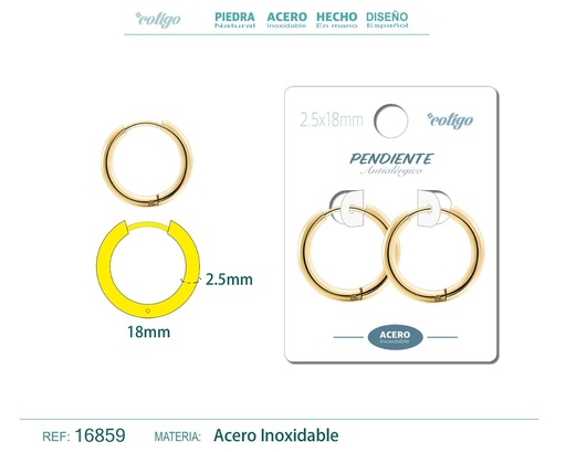 [16859] Pendiente aro de acero 2.5x18 mm dorado - Joyería de acero inoxidable