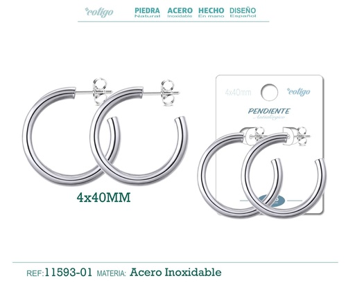 [11593-01] Aro de acero 4x40mm - Joyería de acero inoxidable