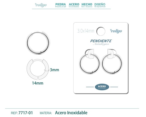 [7717-01] Pendiente aro de acero 3.0x14mm acero - Joyería de acero inoxidable