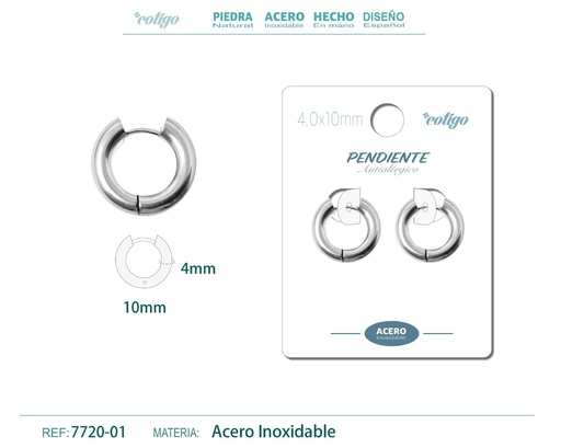 [7720-01] Pendiente aro de acero 4.0x10mm acero - Joyería de acero inoxidable