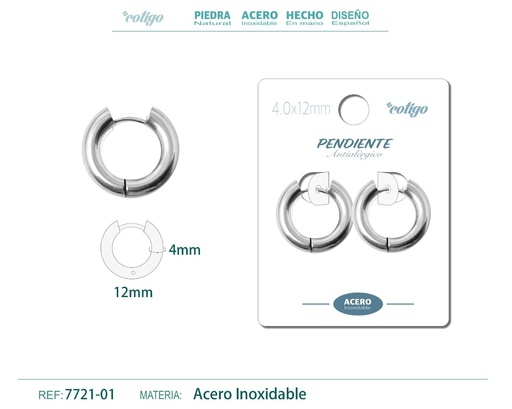 [7721-01] Pendiente aro de acero 4.0x12mm acero - Joyería de acero inoxidable