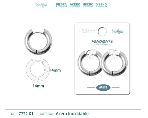 [7722-01] Pendiente aro de acero 4.0x14mm acero - Joyería de acero inoxidable