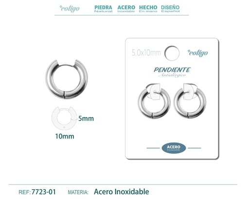 [7723-01] Pendiente aro de acero 5.0x10mm acero - Joyería de acero inoxidable