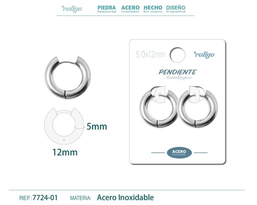 [7724-01] Pendiente aro de acero 5.0x12mm acero - Joyería de acero inoxidable