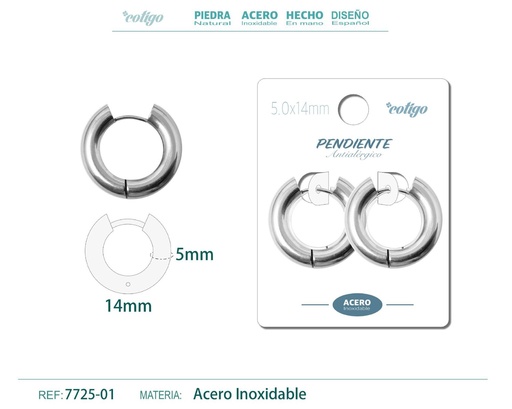 [7725-01] Pendiente aro de acero 5.0x14mm acero - Joyería de acero inoxidable