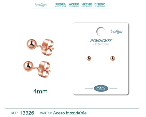 [13326] Pendiente bola 4mm acero color rosa - Joyería de acero inoxidable