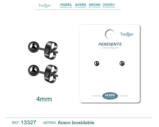 [13327] Pendiente bola 4mm acero color negro - Joyería de acero inoxidable