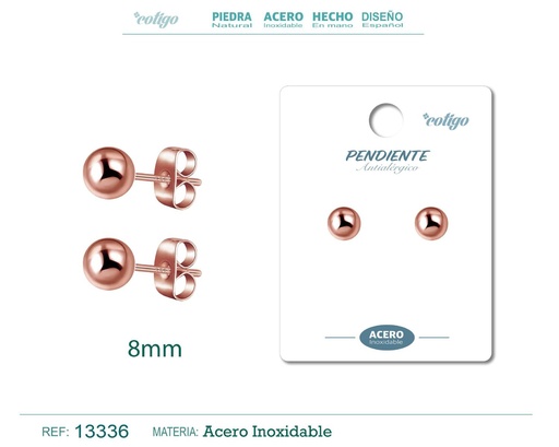 [13336] Pendiente bola 8mm acero color rosa - Joyería de acero inoxidable