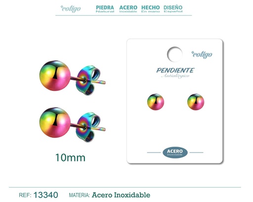[13340] Pendiente bola 10mm acero color multicolor - Joyería de acero inoxidable