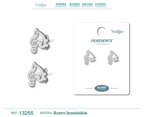 [13255] Pendiente acero inoxidable color plateado - Joyería de acero inoxidable