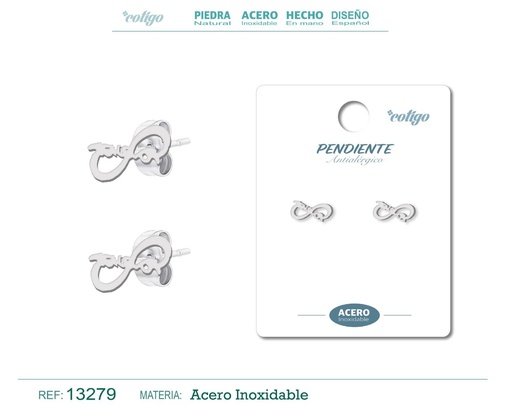 [13279] Pendiente acero inoxidable color plateado - Joyería de acero inoxidable