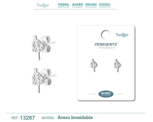 [13287] Pendiente acero inoxidable color plateado - Joyería de acero inoxidable