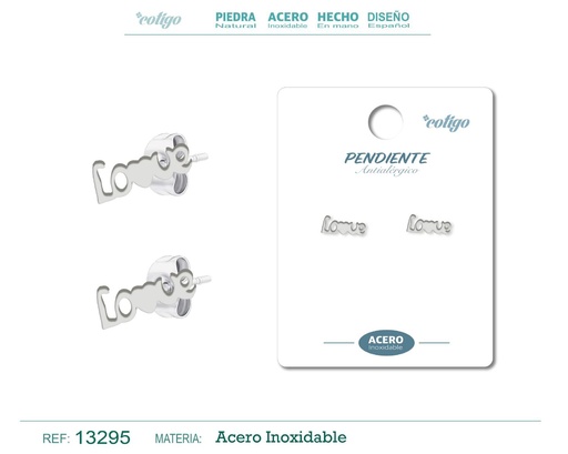 [13295] Pendiente acero inoxidable color plateado - Joyería de acero inoxidable
