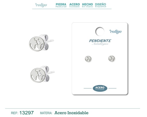[13297] Pendiente acero inoxidable color plateado - Joyería de acero inoxidable