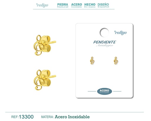 [13300] Pendiente acero inoxidable color dorado - Joyería de acero inoxidable