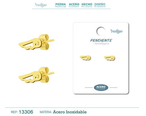 [13306] Pendiente acero inoxidable color dorado - Joyería de acero inoxidable