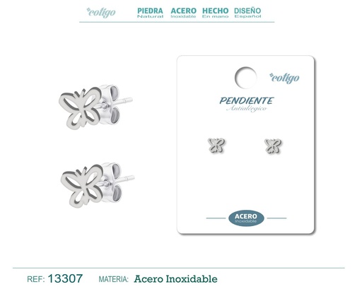 [13307] Pendiente acero inoxidable color plateado - Joyería de acero inoxidable