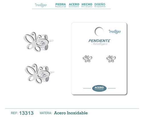 [13313] Pendiente acero inoxidable color plateado - Joyería de acero inoxidable