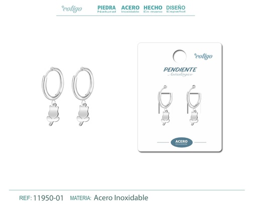 [11950-01] Pendiente aro con colgante plateado - Joyería femenina y accesorios de moda