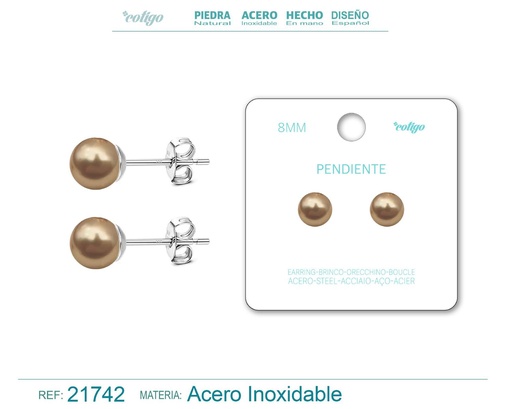 [21742] Pendiente de perla redonda 8mm - Joyería femenina y accesorios de moda