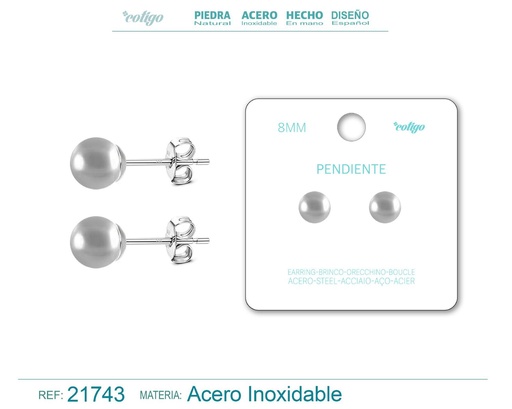 [21743] Pendiente de perla redonda 8mm - Joyería femenina y accesorios de moda