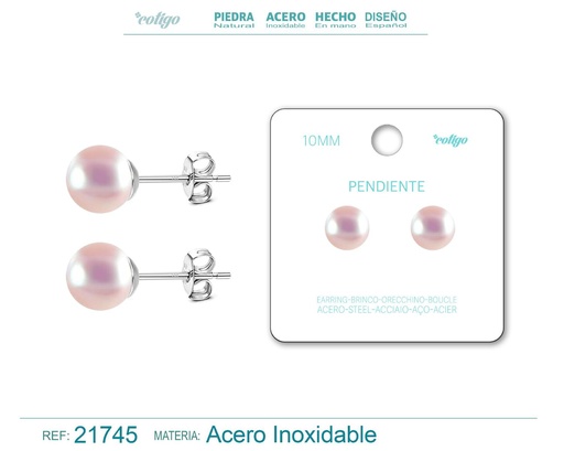 [21745] Pendiente de perla redonda 10mm - Joyería femenina y accesorios de moda