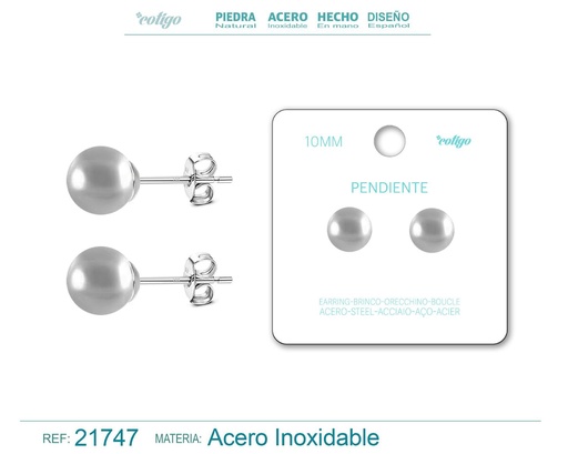 [21747] Pendiente de perla redonda 10mm - Joyería femenina y accesorios de moda