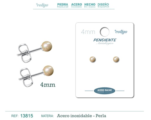 [13815] Pendiente de acero con perla nácar 4mm dorado - Joyería y accesorios elegantes